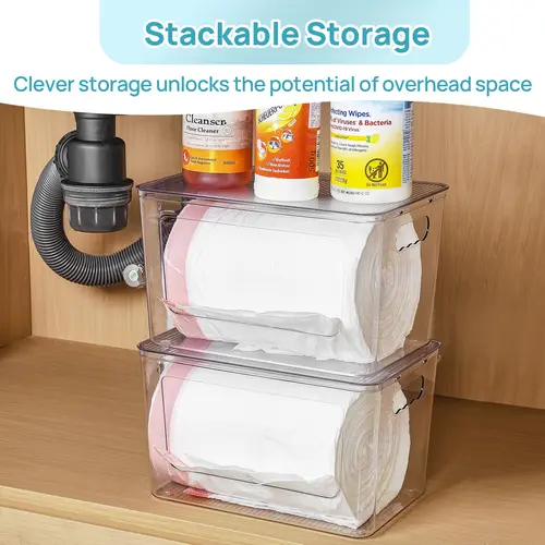 【Under Sink Reset】Vtopmart 2/4 Pack Trash Bag Holder, Stackable Garbage Bag Dispenser for 13/30/33 Gallon Bags, Clear Organizer Bins for Under Kitchen Sink, Laundry Room Organization and Storage, DealsForYouDays, summerwins,dorm essentials,home essentials