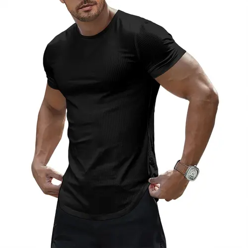 JMIERR Mens Short Sleeve T Shirt Summer Muscle Slim Fitted Crewneck Longline Tees Shirts for Gym Workout