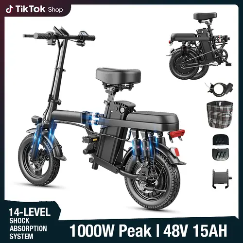 Adult Electric Folding City Commuter Ebike - 500W Motor, 48V 15Ah Battery, 45Km Range, 14-Level Shock Absorption Suspension, UL2849 Certified Commuter Folding Suspension Ebike