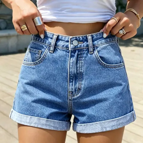 Comfortable Casual Basic Fitted Denim Shorts for Women, Womenswear, Mid Waist Elastic Fabric, Summer Fashion, Perfect for Outing and Dates, Trendy Fit, Bottom, Casual Jean Shorts