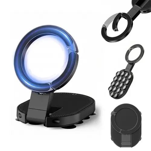 ISEMENA Universal Magnetic Phone Holder,Double-Sided Silicone Suction Cup & Magnetic Phone Holder,360° Rotation Foldable Strong Grip Mount for Mirror, Gym,Glass & Smooth Surfaces, Hands-Free Holder for iPhone & Android