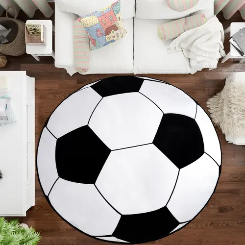 WISH TREE 47-Inch Soft Thick Shag Area Rug - Cushioned Anti-Slip Decorative Soccer Fan Decor for Boys' Bedroom Bedside, Machine Washable Indoor Circle Carpet #Summervibes, Decorative Rug
