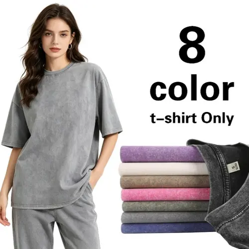 5-Pack Oversized Washed Cotton T-Shirts, Vintage Crew Neck Short Sleeve Tees, Casual Streetwear Tops for Men & Women
