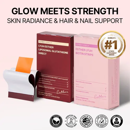 ESTHER FORMULA Beauty Boost Duo — Glutathione Strips (30 ct) & Biotin Strips (30 ct) | Fast-Absorbing Oral Strips, beauty film | Hair & Nails Support, Biotin Supplement, Antioxidant Support, Bamboo Extract
