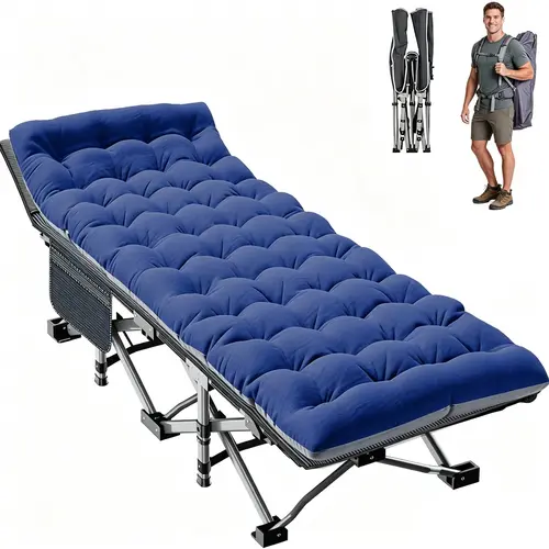 Docred Unisex Foldable Camping Cot, 1200D Double-Layer Oxford Multi-Purpose Outdoor Sleeping Bed with Mat, Detachable Soft Pad & Carry Bag for Camping, Everyday Rest