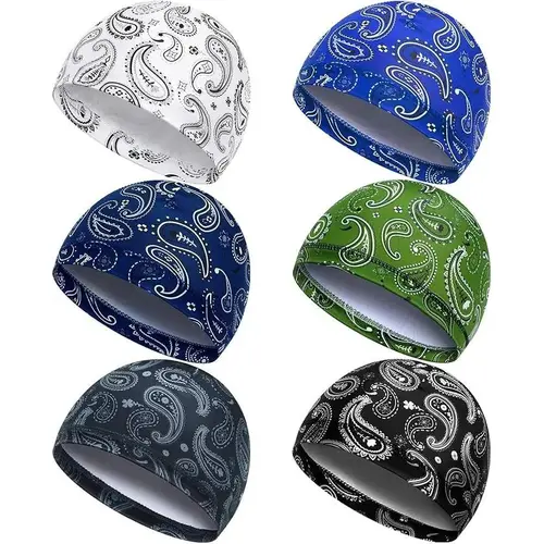 Men's 6-Pcs Skull Cap Helmet Liners, Cooling Sweat-Wicking Beanie Head Rolls, Running Caps for Bicycle Cycling, Sports Outdoor Hats, Skull Cap Beanies