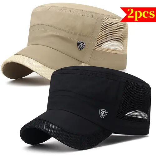 2pcs Men'S Quick-Dry Sun Protection Hats - Breathable Mesh, Lightweight, Adjustable Buckle Closure, Ideal for Outdoor Activities, Outdoor Protection Gear|   Stylish Headgear|   Lightweight Hat