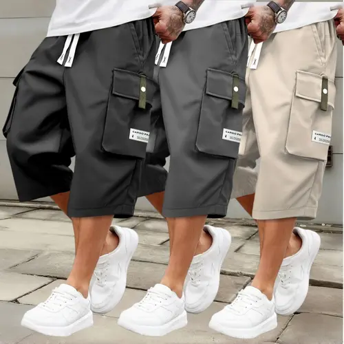 Coast Thread Men's Summer Cargo Shorts - Elastic Drawstring Waist Multi-Pocket Casual Shorts, Regular Fit Mid-Rise, Non-Stretch Breathable Fabric, for Daily & Leisure, Spring Glow Up Summer Vibe cargo shorts,father'sdaygifts