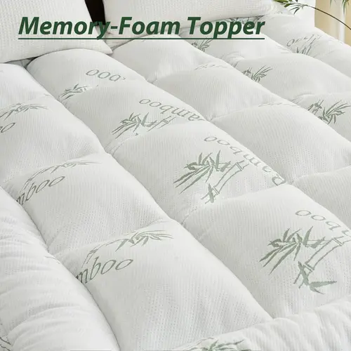 【Deals for You Days】 3inch Bamboo Cooling Mattress Topper, Memory Foam filled 1600GSM Ultra-Thick , Breathable Bamboo Viscose Air Layer, Soft Pillow Top Mattress Pad with Stretchable Pockets for 8-21 inches Mattress, DOWNCOOL#Summervibes#Mother's day gift