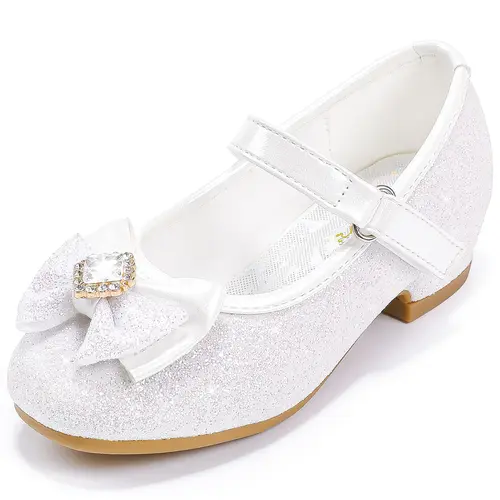 Toddler Girls' Glitter Sparkle Mary Jane Flat Shoes - Synthetic Upper, Rubber Anti-Slip Sole, Adjustable Hook & Loop Strap for Wedding Bridesmaids