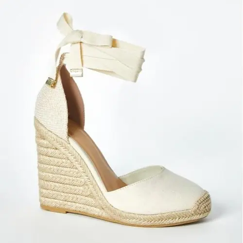 JUSTFAB Women's Fashion Espadrille Wedge High Heels - 4.75 in Heel Height, Adjustable Lace-Up Ankle Closure, Platform, Classic Elegant Summer Sandals, Stylish Walking Footwear