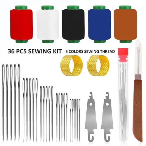 MDLIKE 36/41 Pcs Durable Big Eye Steel Sewing Kit with 25 Needles & Thread, Portable DIY Crafting Hand Repair Tools for Beginners, Gift for Mom (Toys & Hobbies Needlework Supplies)