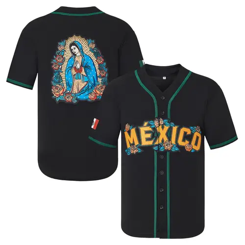 Men's Mexico-Themed Retro Baseball Style Quick Dry Embroidered Jersey Shirts - Loose, Breathable V-Neck, Button Short-Sleeve, Classic Commemorative Graphic Mens Jersey Style for Game Day Gifts