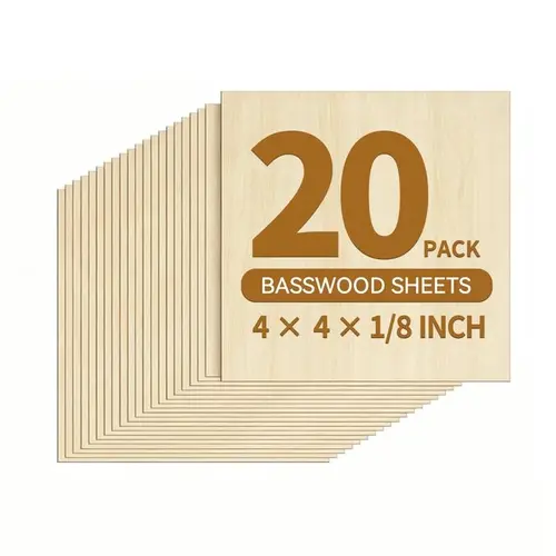 Durable Baltic Birch Plywood Sheets, 20-Pack 4x4x1/8 in Wood Blanks for Laser Engraving, Cricut Cutting, DIY Gifts