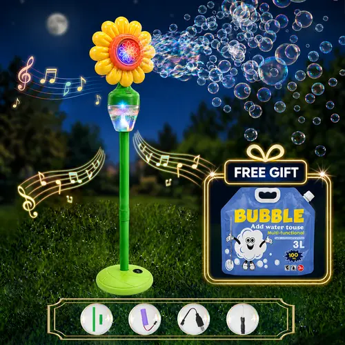 New Sunflower Automatic Bubble Machine Includes Bubble Solution – Standing & Handheld 2-in-1, Adjustable Height Bubble Blower with Lights & Music, Rechargeable Outdoor Toy for Kids for Parties, Birthdays, Weddings, Easter Gift