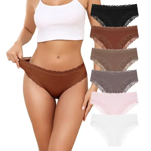 LEVAO Lace Cheeky Bikini Underwear for Women Soft Stretch Cotton Blend No Show Sexy Hipster Panties 6 Pack S-XXL