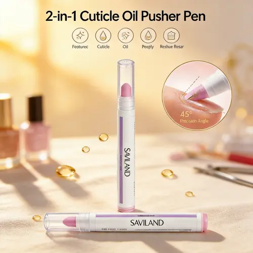 SAVILAND 2-in-1 Cuticle Remover Pen, 45° Ceramic Tip for Dry Cuticles & Hangnails, Hydrating Nail Care, Easy Dispensing, Portable 2-Pack for Travel
