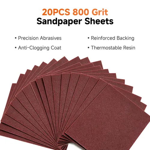 20PCS 800 Grit Wet-Dry Abrasive Paper Sheets, 10.6x8.7 Inch, for Wood/Metal Surface Finishing, Drywall Polishing, DIY or Pro Use, Father's Day Gift