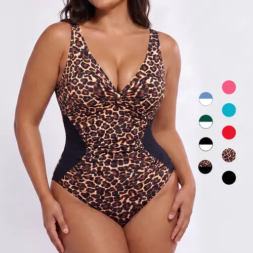 [Size Up for Best Fit] Women's Lilylove V-Neck Elastane Extra Snatching Sculpting Front Twist Swimsuit - Body Slimming, Instant Hourglass Tummy Control, Bold Leopard & Black, Cold Wash #SummerVibes SwimWeek, High Compression, High-Contrast Visual Design,