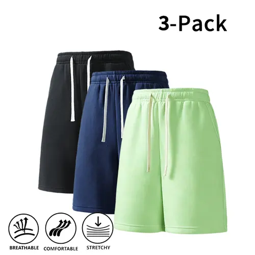 Men's Athletic Polyester Multipack Shorts (3-Pack) with Elastic Drawstring - Menswear for Athletes, Gym & Running Essentials, Men's Bottoms Clothing, Multipack Men's Shorts, Active