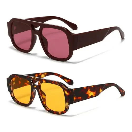 Unisex 70s Retro Aviator Shape Sunglasses - Lightweight Fit TR90 Nylon Full Rim Double Bridge Shades, UV400 Lens Protection, Outdoor Sports & Beach Travel Eye Shield Accessories