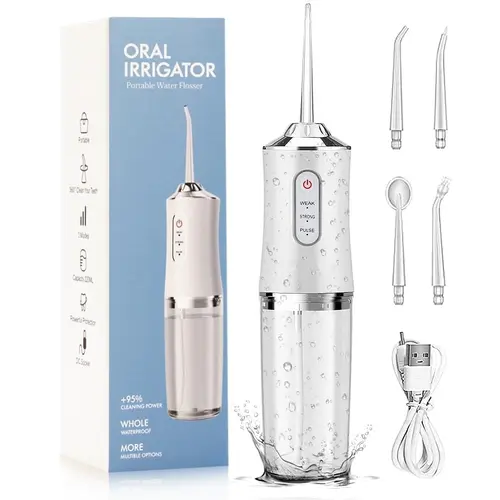 Cordless Rechargeable Water Flosser - Oral Irrigators with 3 Modes, 4 Jet Tips, Portable Design for Tonsil Stone Cleaning, Travel & Adults, Rechargeable Reusable Oral Irrigators, Birthday Gift Option