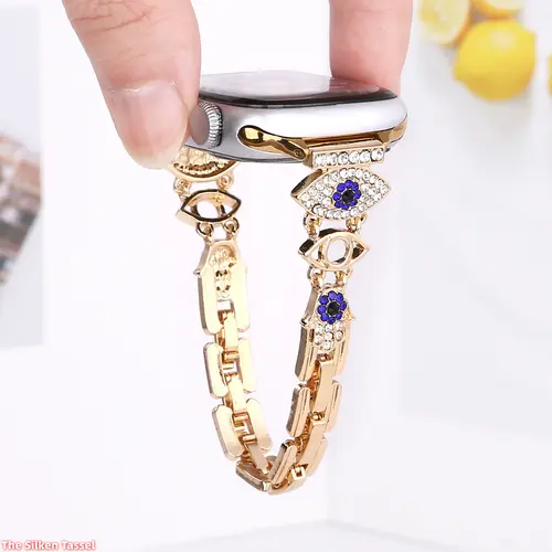 Eye Shaped Rhinestone Metal Band, Bling Elegant Wrist Strap Compatible With Apple Watch, Stylish Luxury Decorative Accessory For Daily Casual Dating And Party Wear (No watch)