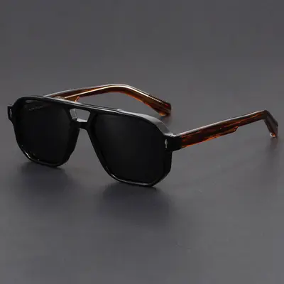 XUH Unisex Retro Double Bridge Square Aviator Sunglasses, Polarized UV400 Protection Anti Glare, Tortoiseshell Temple Fashion Shades for Men Women Daily Driving Outdoor Wear