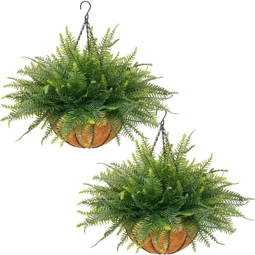 2 Set Artificial Hanging Fern Plants Outdoor Fake Hanging Ferns Planter, Includes Hanging Flower Basket And Artificial Fern, UV Resistant Faux Fern Plant Basket For Outdoors Patio Garden Home Decor tiktokshopspringglowup
