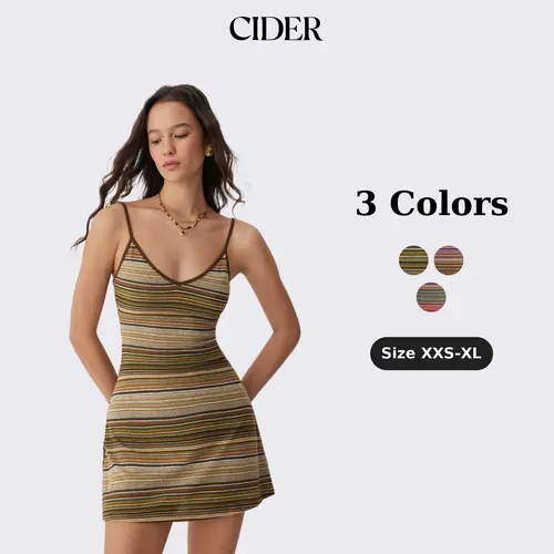 Cider Knit V-neck Striped Flared Mini Dress SohoChic