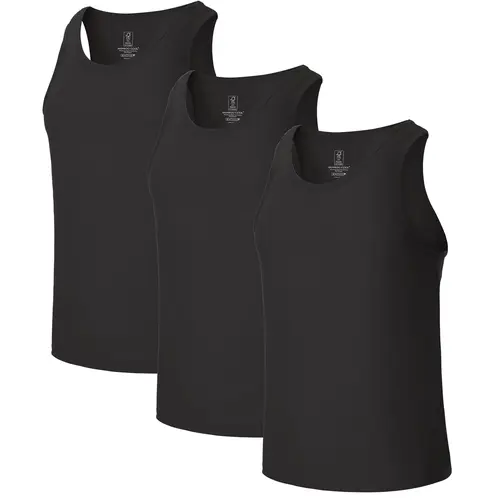 BAMBOO COOL Men's 3-Pack Plain Sleeveless Undershirts - Regular Fit, Stretchy Bamboo Fabric, Moisture-Wicking, Anti-Shrink, Lightweight, Breathable, Clean Base Under Tees, Shape-Hold Fabric, Basic Casual Menswear Tank Tops