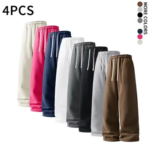 4 PCS men’s loose sweatpants for autumn/winter, casual style with elastic waistband and drawstring cuffs, street hip-hop long pants,clothes for back to school,first day of school outfits