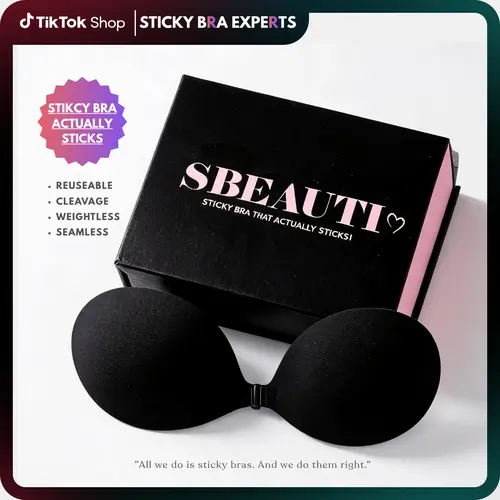 SBEAUTI 1oz Fabric Sticky bra, Strapless Push-up bra Seamless Backless Sweat proof glue Ligher fabric adhesive  Cleavage Bra  Invisible Bra for Date night Party Wedding dress SummerVibe