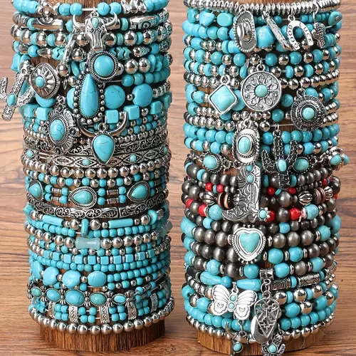 Vintage Boho Western Vibe Beaded Bracelet Set - Unisex Adults' Layered 5/16/19/24pcs Jewelry with Charms, Fashion Accessories for Birthday, Daily Wear, Charm Bracelet, Beads Charms
