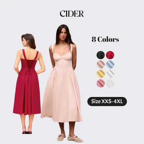 Cider Women's Vintage Formal Cotton Blend Floor-Length Maxi Dress - Sleeveless, U-Neck, Back Lace-Up, Chic Elegant Fitted, Graceful Drape, Classy Modest, 0XL-12/14, 2XL-20/22, Wedding Guest Dresses for Women
