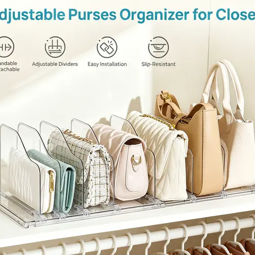 【Restock】Vtopmart Free-Adjustable Purse Organizer for Closet with 2 Bases - Composable Plastic Racks, Expandable Shelf Dividers, Fits Varied Bag Sizes & Shelves, Study-Friendly for Handbags, Wallets, Storage Organization, Organizer Storage, Store Handbags
