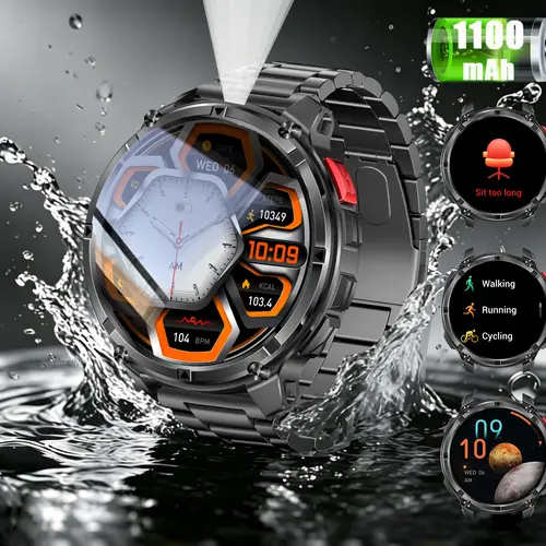 Manly Style Digital LED Smart Watch with LED Lights, Wireless Calling, Message Reminders, Sports Modes, Voice Assistant, Weather Push, Stopwatch, Wrist Timer - Wearable Tech App-Controlled Watch for Men, Compatible with iPhone & Android Phones, Watches ti