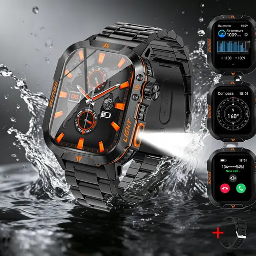 Men's LCD Digital Screen Smart Sports Watch with LED Lights - Wearable Tech for Android & iPhone, Wireless Calls, Message Reminders, Sports Modes, Voice Control, Weather Push, Stopwatch, Timer, Fitness Tracker, Ideal Gifts for Men, Watches