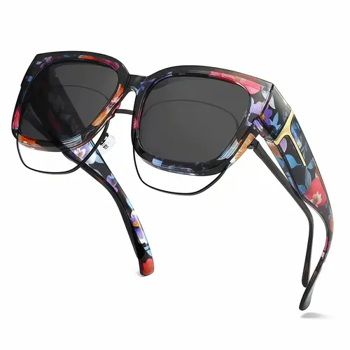 EUNOIALENS Stylish Sunglasses - Oversized Fit-Over Rx Frames, Patterned Full Rim, HD Polarised Lenses, UV400 Sun Protective Eyewear, Lightweight Polycarbonate Essential Eye Protection for Driving