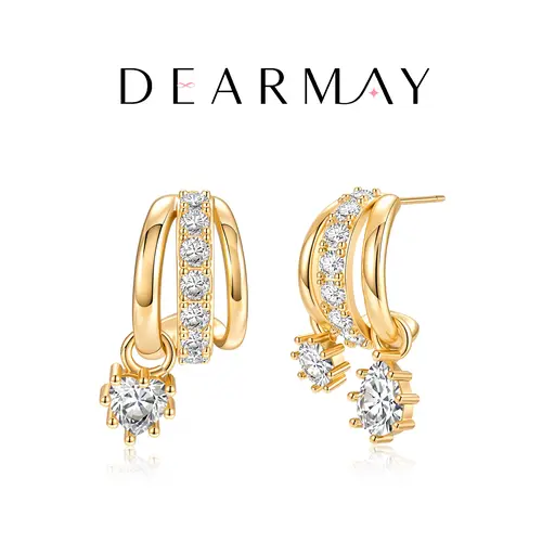 Dearmay Single pendant & Double pendant Earrings Gold Earrings for Women A/B Style Earrings Asymmetrical Earrings 14K Gold Plated with Zircon Pendant Jewelry Gifts for Girls