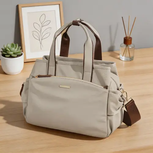 Women's Waterproof Canvas Tote Bag, Crossbody/Handbag 2-in-1, Large Capacity Multi-Layer Organizer Bag, Fashion Casual Commute Handbag