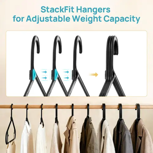 Vtopmart 60 Pack StackFit Clothes Hangers, 16.7in Standard StackFit Hangers for T-Shirt, Coats, Jackets, Sweaters, Non-Slip Slim Hanger with Hooks,Space-Saving in Closet,Durable Clothes Organizers,summerwins