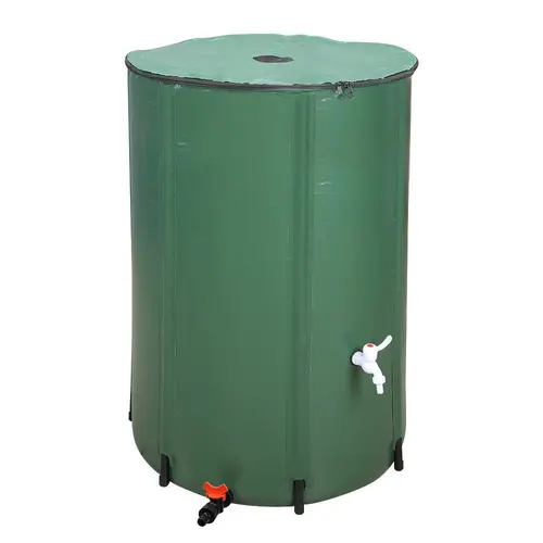 High Quality Foldable 50/100 Gal Outdoor Backyard Rain Barrel - Collapsible Rainwater Collection System with Downspout Filter, Spigot, Overflow Kit, Mold-Resistant Portable Water Storage Container, 1 X 3/4 Faucet