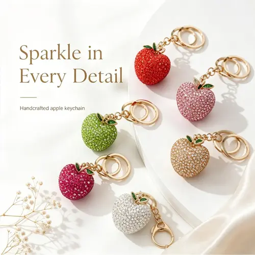 Handmade Rhinestone Fruit Keychain - Women’s Jewelry Style Key Charm, Girl Aesthetic Accessory, Bag Charm, Car Key Holder, Phone Chain, Holiday Gift, Bag Charms, Key Charm Keychains