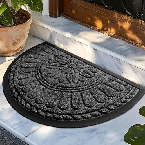 30x18 inch Semicircular Front Door Mat, Indoor Outdoor Entrance Mat, Half Round Waterproof Non-Slip Durable Rubber Door Mats, Heavy Duty Doormat for Garage, Patio( 1'6" x 2'6" )