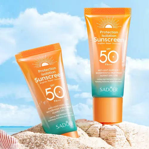 SADOER 6-in-1 Sunscreen Cream with SPF50+ PA+++, Waterproof and Sweatproof Formula for Broad Spectrum UV Protection