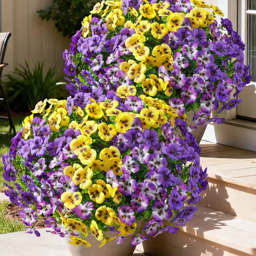 Ivydale 20PCS Silk Plastic Artificial Pansy Flowers - Purple-Yellow Gradient, UV Resistant, Carton Pack, for Patio, Home Decor