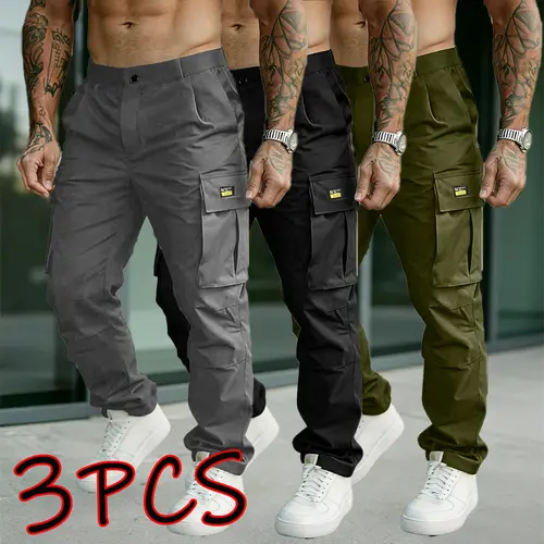 Men’s Streetwear Utility Cargo Pants - Multi-Pocket Tactical Joggers with Elastic Waistband, Button, Integrated Pocket, Anti-Fouling, High Durability, Suitable for Hiking/Light Outdoor, All-Purpose Menswear Bottoms