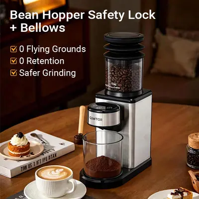 Qawtor Conical Burr Coffee Touch Edition Electric Coffee Bean Grinder – 25 Grind Settings, Precision Timing Control, Anti-Static Design, Compact Build with Air Blower, 200W Power Output, DealsforYouDays ,SummerWims