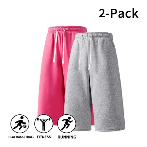 Men's 2-Pack Elastic Waist Athletic Casual Shorts - Blue & Pink, 2-in-1 Activewear for Gym, Fitness Workout & Casual Athleisure Streetwear, Fitness Workout Shorts, Streetwear Clothing, Athletic Shorts,clothes for back to school,first day of school outfits